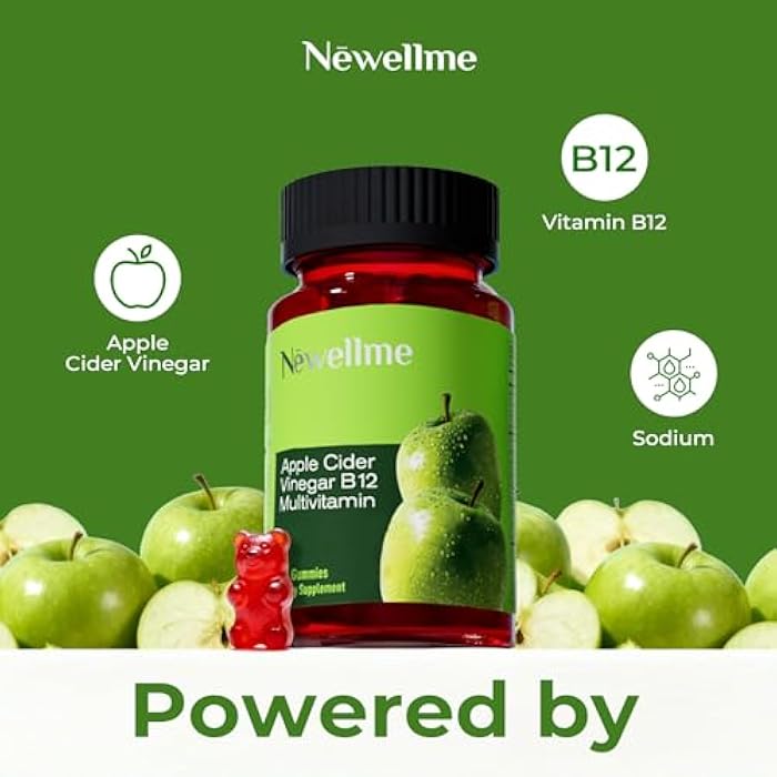 NEWELLME Sugar-Free Apple Cider Vinegar (ACV) Gummies with The Mother & B12, Vegan Organic Vitamin Gummies for Digestion, Energy & Metabolism,Gluten-Free, Multivitamin Support,30 Counts - Image 2