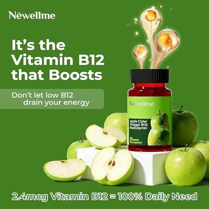 NEWELLME Sugar-Free Apple Cider Vinegar (ACV) Gummies with The Mother & B12, Vegan Organic Vitamin Gummies for Digestion, Energy & Metabolism,Gluten-Free, Multivitamin Support,30 Counts - Image 3