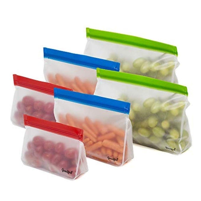 REUSABLE STANDUP FOOD STORAGE BAGS 6 PACK ASSORTED SIZES