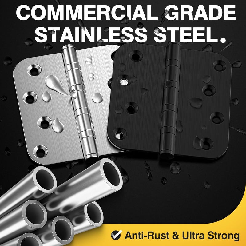 Kolet Ball Bearing Door Hinges, 4 x 4 Inches Door Hinges, Heavy Duty Stainless Steel Hinges, 5/8'' Radius Corner, Smooth and Quiet, Non Removable Pin, Brushed Nickel, 3 Pack - Image 3