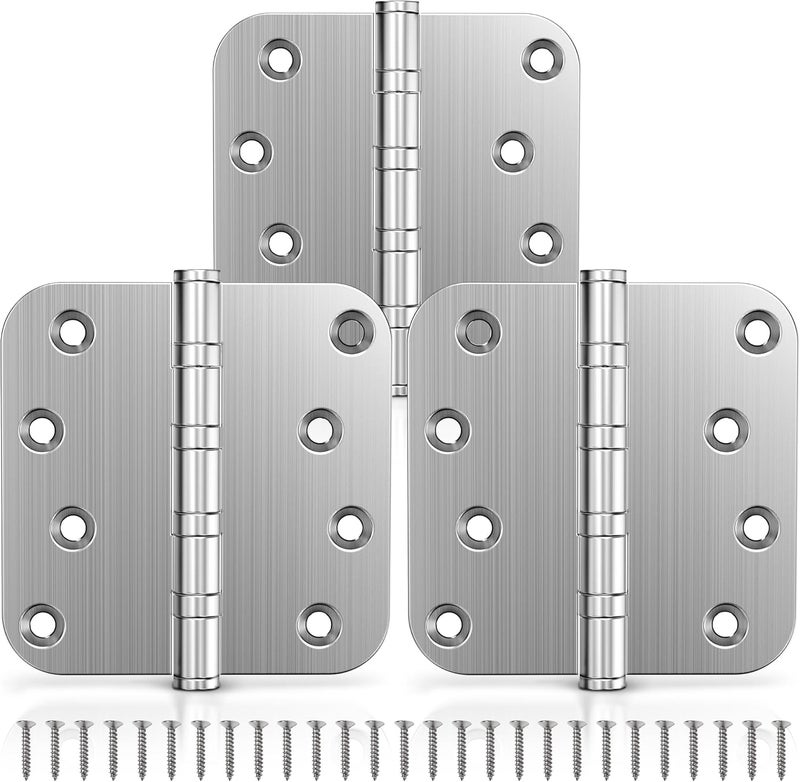 Kolet Ball Bearing Door Hinges, 4 x 4 Inches Door Hinges, Heavy Duty Stainless Steel Hinges, 5/8'' Radius Corner, Smooth and Quiet, Non Removable Pin, Brushed Nickel, 3 Pack - Image 1