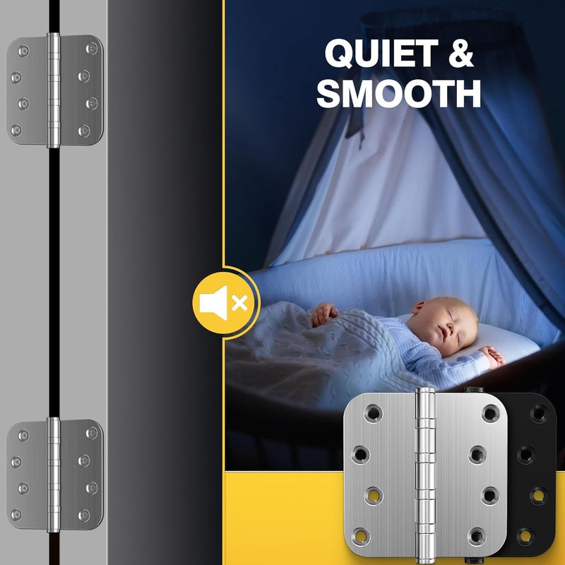 Kolet Ball Bearing Door Hinges, 4 x 4 Inches Door Hinges, Heavy Duty Stainless Steel Hinges, 5/8'' Radius Corner, Smooth and Quiet, Non Removable Pin, Brushed Nickel, 3 Pack - Image 5