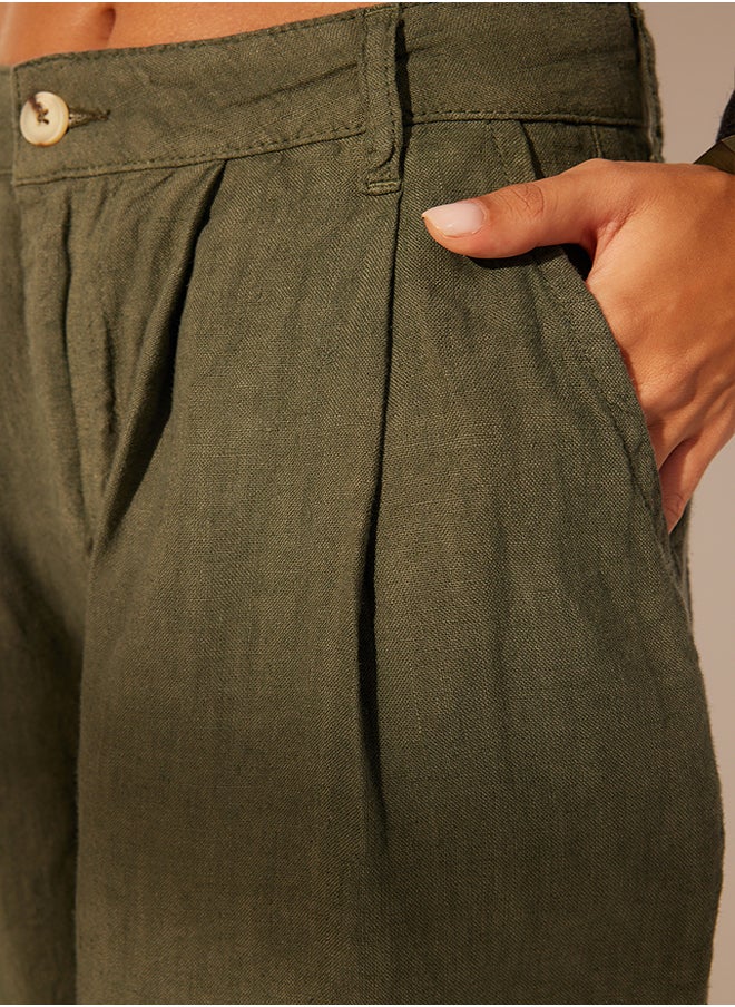 trendyol Green 100% Linen High Waist Barrel Trousers TWOSS24JE00243  - Image 5