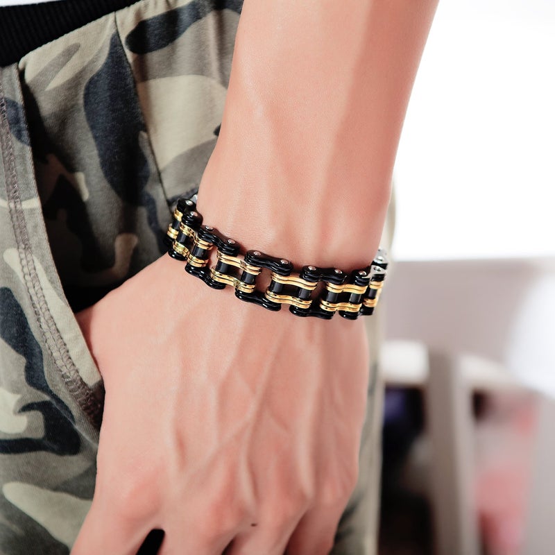 TEMICO Men's Biker 16mm Wide Stainless Steel Heavy Motorcycle Chain Bicycle Link Bracelet, 8.66 inch - Image 4