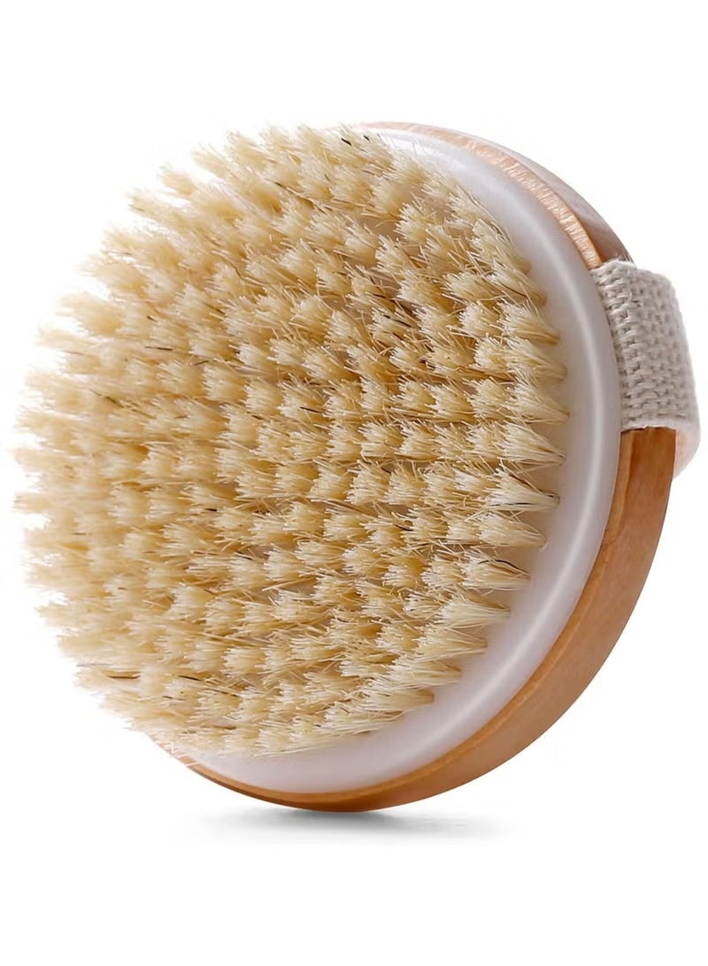 Dry and Bath Body Brush,Dry Wet Body Brush,Exfoliating Dry Skin Body Brush, Shower Brush,Body Scrub Brush Shower for Cleansing Exfoliating Lymphatic Drainage, Natural Wood Bristle Round - Image 1