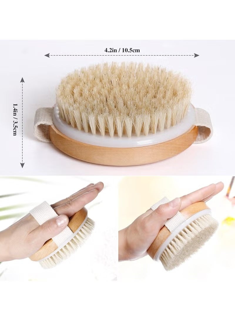 Dry and Bath Body Brush,Dry Wet Body Brush,Exfoliating Dry Skin Body Brush, Shower Brush,Body Scrub Brush Shower for Cleansing Exfoliating Lymphatic Drainage, Natural Wood Bristle Round - Image 3