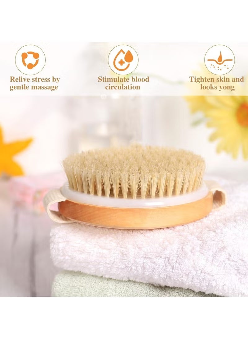 Dry and Bath Body Brush,Dry Wet Body Brush,Exfoliating Dry Skin Body Brush, Shower Brush,Body Scrub Brush Shower for Cleansing Exfoliating Lymphatic Drainage, Natural Wood Bristle Round - Image 5