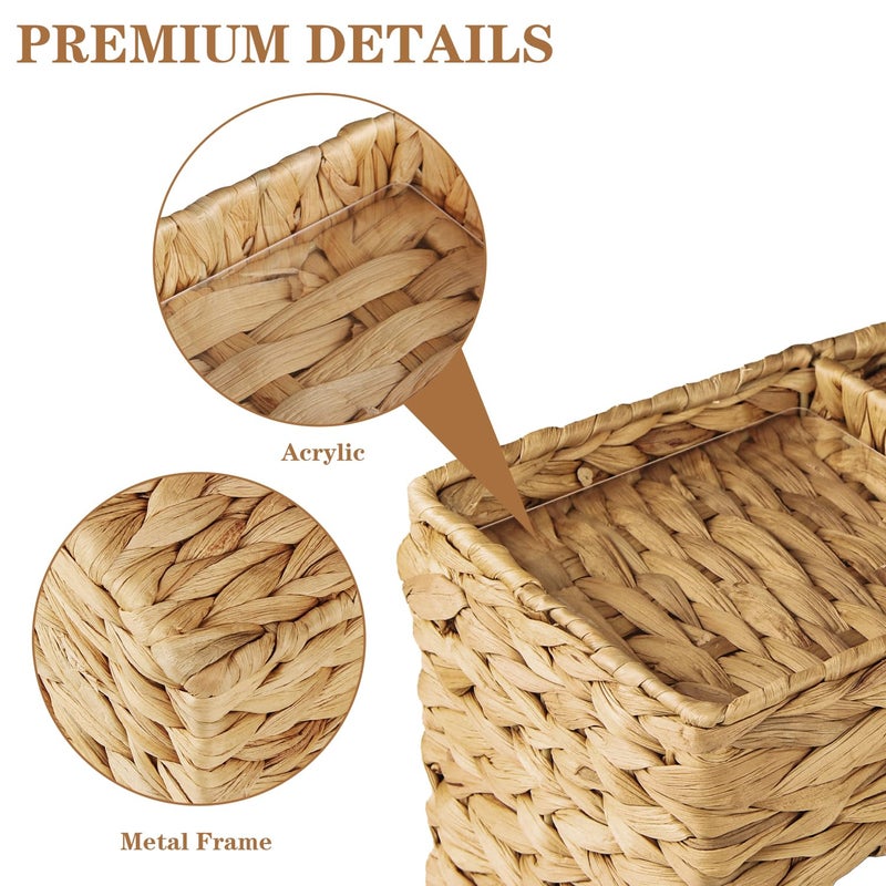 BIBELUN Woven Tissue Box Cover Square with Storage Tray, Water Hyacinth Tissues Cube Box Holder, Farmhouse Wicker Facial Tissue Dispenser Organizer for Bathroom, Countertop, Vanity, Nightstand, Decor - Image 5