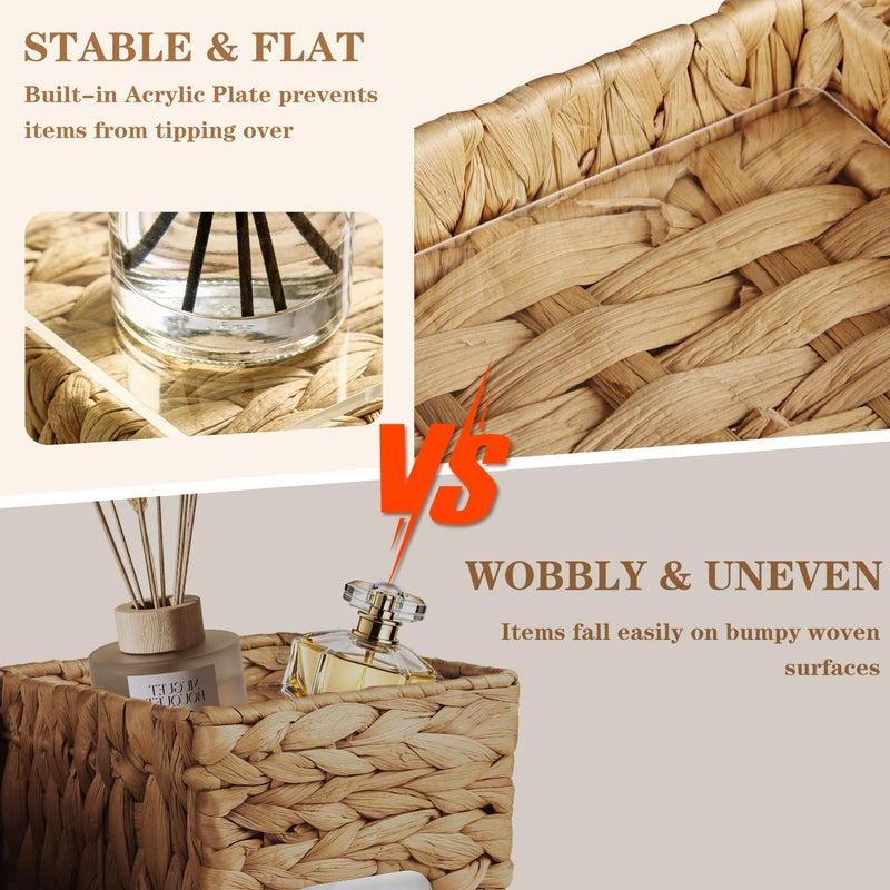 BIBELUN Woven Tissue Box Cover Square with Storage Tray, Water Hyacinth Tissues Cube Box Holder, Farmhouse Wicker Facial Tissue Dispenser Organizer for Bathroom, Countertop, Vanity, Nightstand, Decor - Image 3