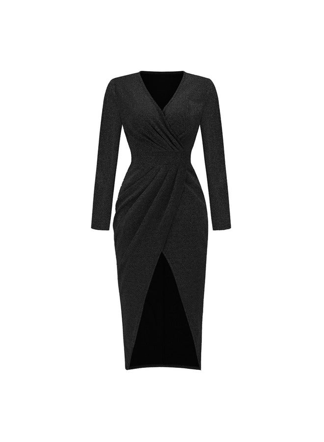NIBEMINENT V-Neck Long Sleeved Slit Waist Cinching Dress  - Image 4