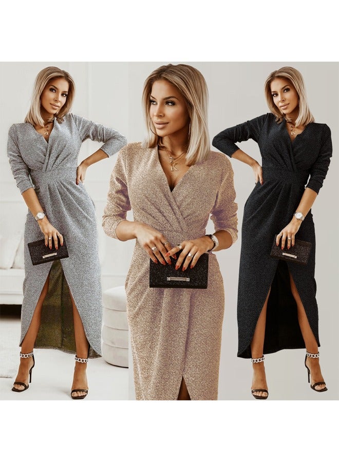 NIBEMINENT V-Neck Long Sleeved Slit Waist Cinching Dress  - Image 3