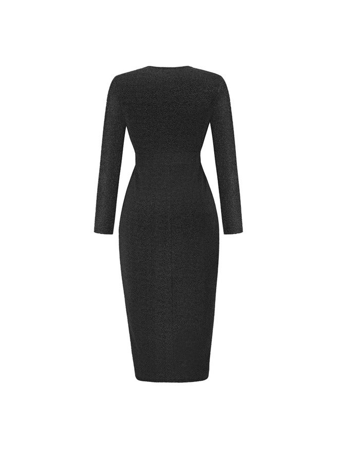 NIBEMINENT V-Neck Long Sleeved Slit Waist Cinching Dress  - Image 5