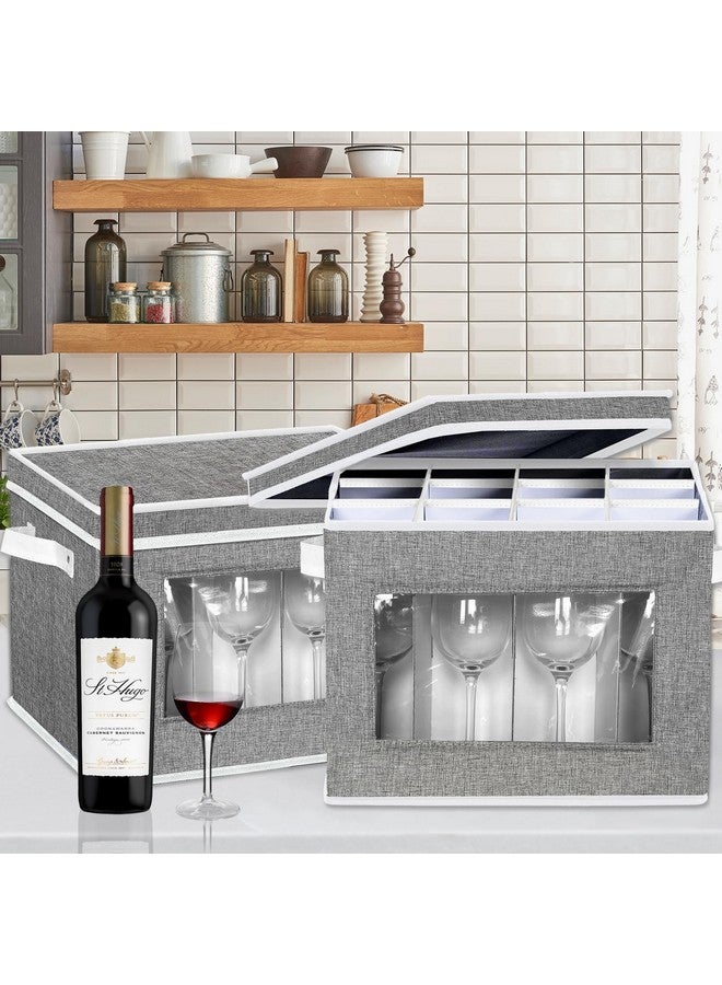 Homyfort homyfort 2 Pack Stemware Storage Cases, Wine Glass Storage Box with Dividers, China Crystal Glass Storage Containers Organizer for 24 Glassware Moving and Protection (Grey)  - Image 5