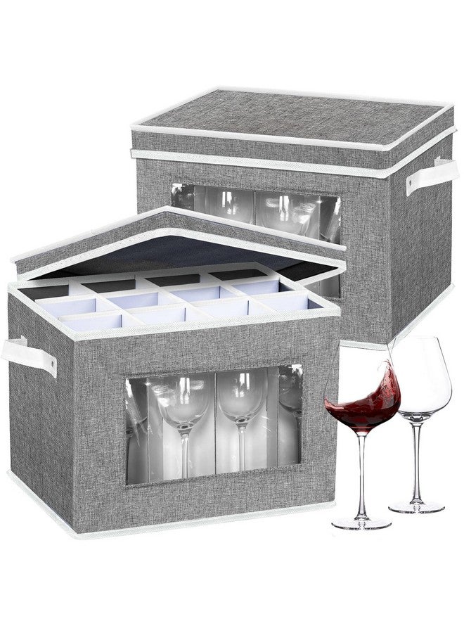 Homyfort homyfort 2 Pack Stemware Storage Cases, Wine Glass Storage Box with Dividers, China Crystal Glass Storage Containers Organizer for 24 Glassware Moving and Protection (Grey)  - Image 1