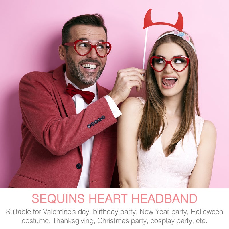 10Pcs Valentine 's Transparent Heart Headband Glitter Sequins Hairband Headpiece - Image 2