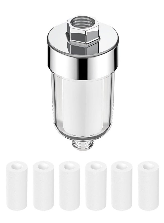 Serplex® Shower Head Filter Kit with 6 Replacement PP Cotton Refills, Clear Housing Water Filter, Multi-Purpose Faucet Filter for Kitchen, Bathroom, Toilet, Water Heater, Universal Fit - Image 1