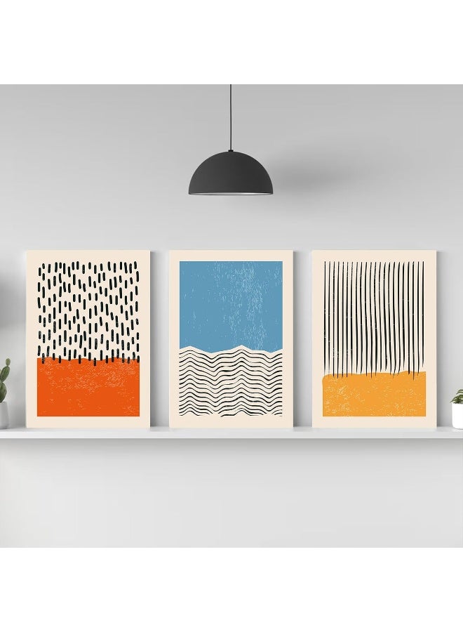 KBKBART Framed Canvas Wall Art Set of 3, Abstract Color Blocks Shapes Illustrations Wall Decor Red Blue Yellow Art Painting, Mid-Century Modern Print, Minimalist Colorful Line Artwork Boho Decor for Living - Image 4