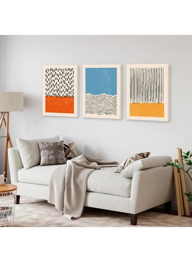 KBKBART Framed Canvas Wall Art Set of 3, Abstract Color Blocks Shapes Illustrations Wall Decor Red Blue Yellow Art Painting, Mid-Century Modern Print, Minimalist Colorful Line Artwork Boho Decor for Living - Image 2
