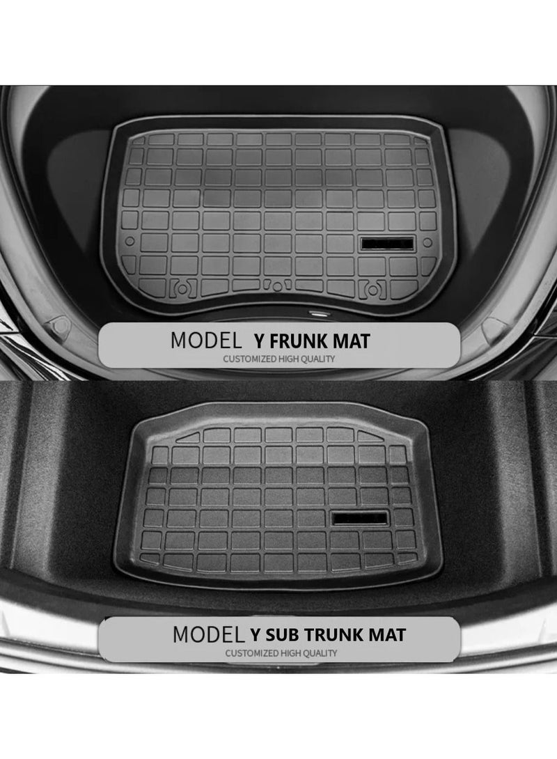 Generic Testech 2Pcs Set Tesla Model Y 2022 2023 TPE Car Frunk And Rear Trunk Storage Box Mat Pad Waterproof Protective Liner Trunk Tray Floor Mat - Image 1