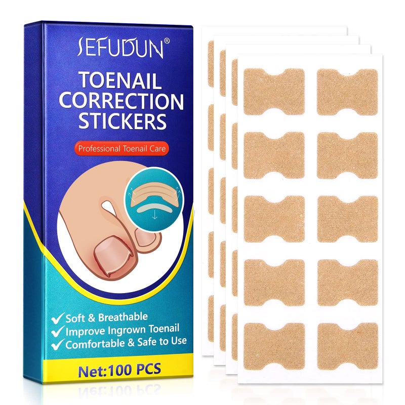 Sefudun Ingrown Toenail Corrector Patch, 100PCS Ingrown Toenail Corrector Strips, Toenail Correction Patches, Ingrown Toenail Treatment Tool Foot Care, No-Glue Toenail Correction Stickers - Image 1