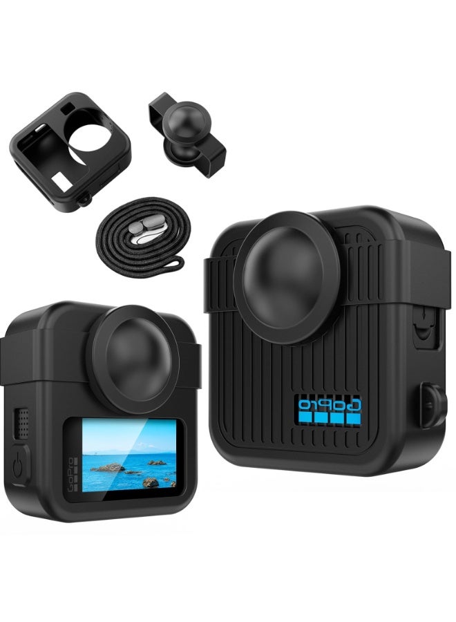 قضية السيليكون لـ GoPro ماكس 2 عدسة كاب كومبو كيت حالة حماية السقوط قضية السيليكون المقاومة للغبار مع غطاء العدسة والحبال لـ GoPro ماكس 2 كاميرا اكسسوارات الجسم - Image 1