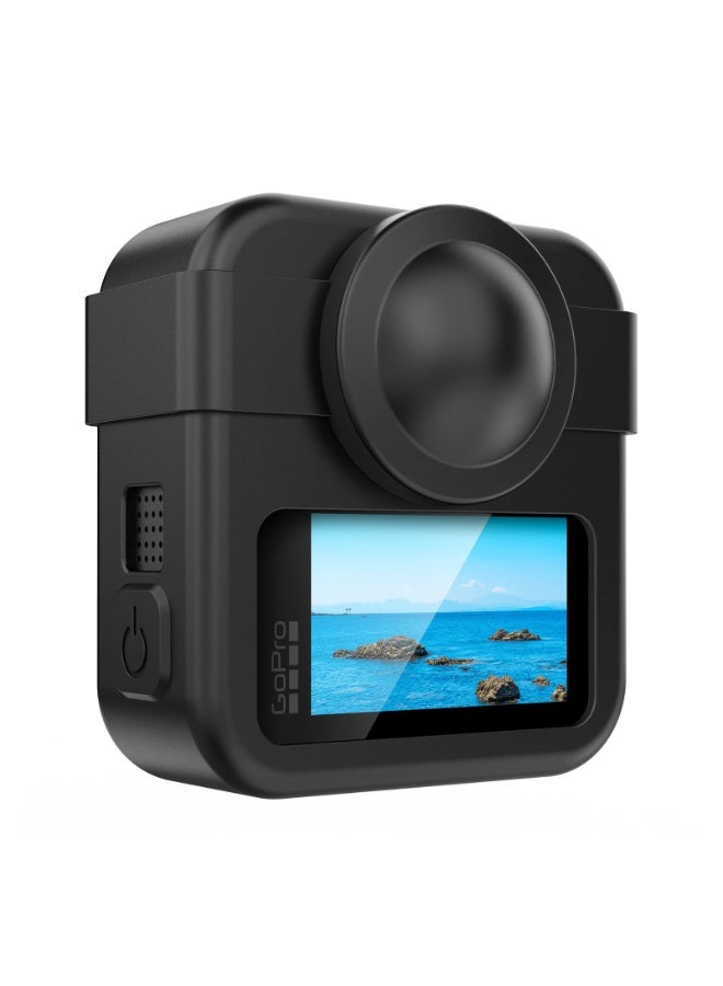 قضية السيليكون لـ GoPro ماكس 2 عدسة كاب كومبو كيت حالة حماية السقوط قضية السيليكون المقاومة للغبار مع غطاء العدسة والحبال لـ GoPro ماكس 2 كاميرا اكسسوارات الجسم - Image 2