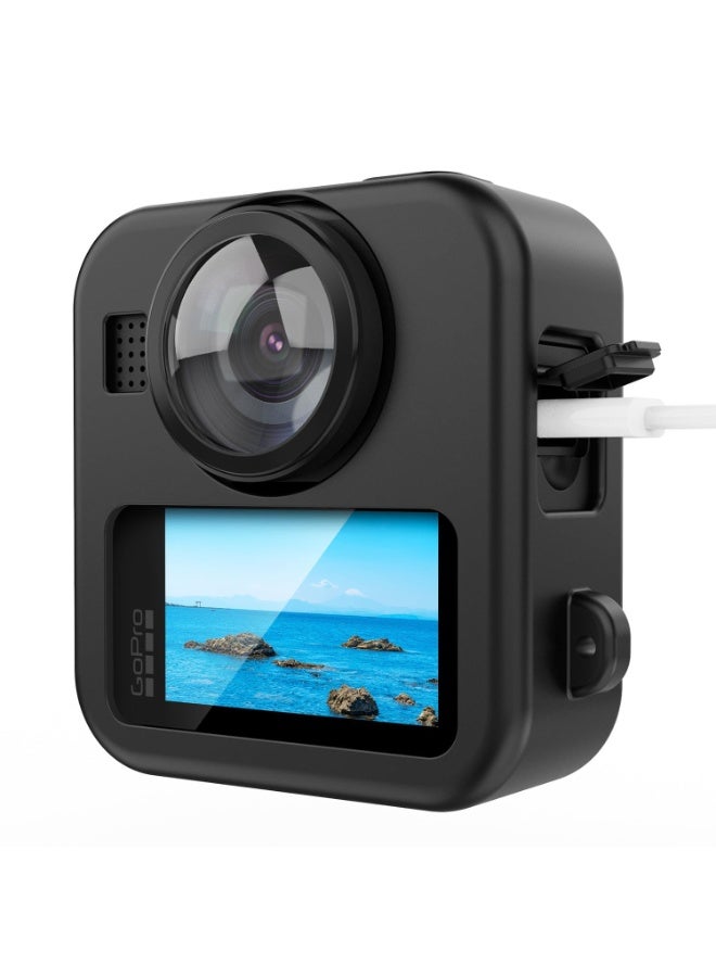 قضية السيليكون لـ GoPro ماكس 2 عدسة كاب كومبو كيت حالة حماية السقوط قضية السيليكون المقاومة للغبار مع غطاء العدسة والحبال لـ GoPro ماكس 2 كاميرا اكسسوارات الجسم - Image 3