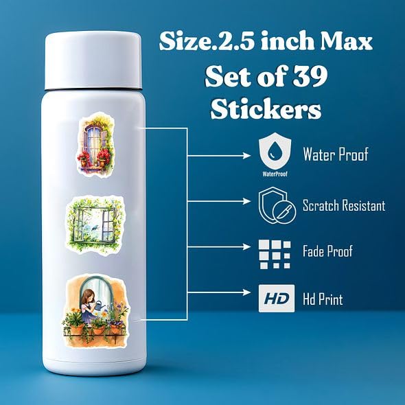 CVANU Colorful 39Pcs Girl Sitting on Window & Door Sticker for Scrapbook, Water Bottle, Hand Book (2.5Inchx2.3Inch) _Multicolor - Image 3