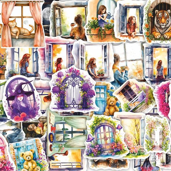 CVANU Colorful 39Pcs Girl Sitting on Window & Door Sticker for Scrapbook, Water Bottle, Hand Book (2.5Inchx2.3Inch) _Multicolor - Image 5
