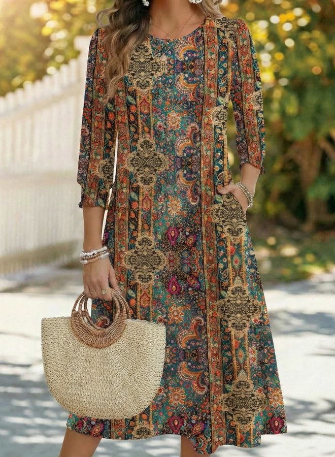 zeagoo Summer Dresses for Women 2026 3/4 Sleeve Dress for Women Floral Midi Dresses for Casual Womens Dresses with Pockets, Floral-mz721, XL - Image 2