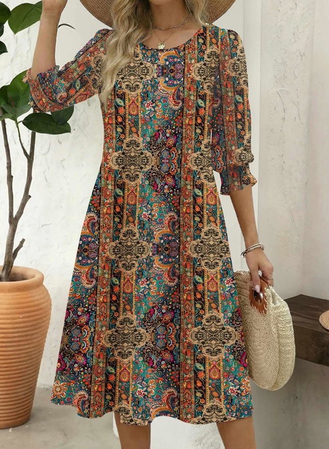 zeagoo Summer Dresses for Women 2026 3/4 Sleeve Dress for Women Floral Midi Dresses for Casual Womens Dresses with Pockets, Floral-mz721, XL - Image 3