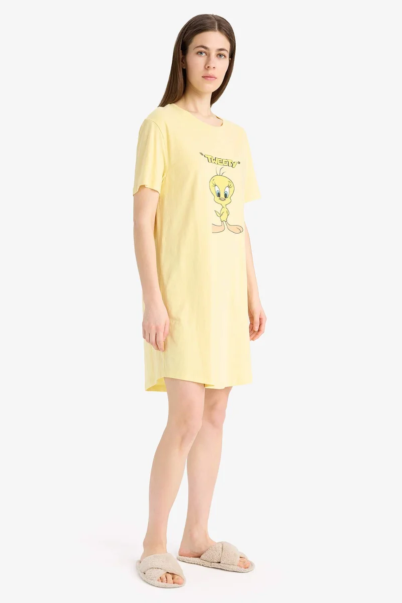 DeFacto Regular Fit Crew Neck Looney Tunes Licensed Knitted Dress