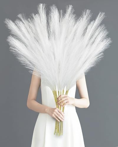 TORONTOKYO 8Pcs White Faux Pampas Grass Tall Decor, 35.4” Fluffy Artificial Pompous Grass Branches, Large Pampas Grass Reed Stems for Floor Vase Filler, Wedding, Baby Shower, Home Boho Decor - Image 1