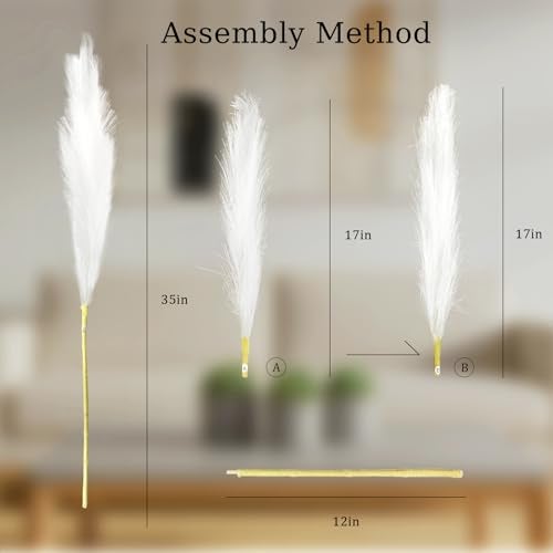 TORONTOKYO 8Pcs White Faux Pampas Grass Tall Decor, 35.4” Fluffy Artificial Pompous Grass Branches, Large Pampas Grass Reed Stems for Floor Vase Filler, Wedding, Baby Shower, Home Boho Decor - Image 3