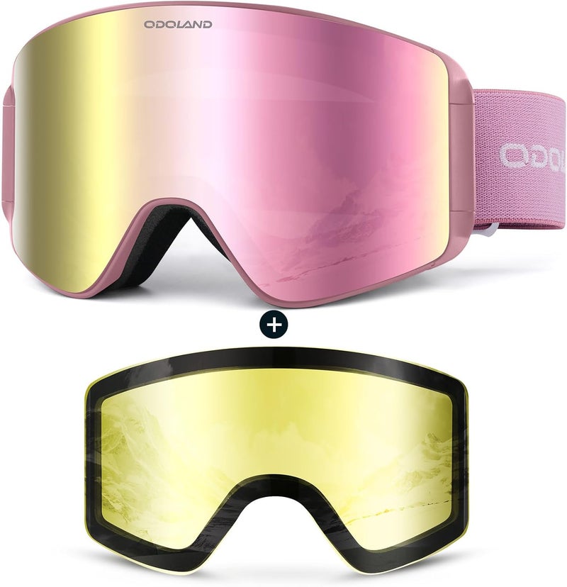 Odoland Ski Goggles with Detachable Lens, Frameless Interchangeable Lens Anti-Fog 100% UV Protection Snowboard Snow Goggles - Image 1