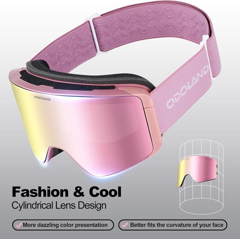 Odoland Ski Goggles with Detachable Lens, Frameless Interchangeable Lens Anti-Fog 100% UV Protection Snowboard Snow Goggles - Image 4