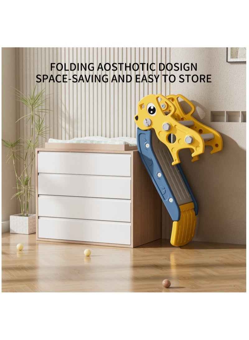 فول جوي زحليقه اطفال صغيرة 2 في 1 شريحة مع طوق كرة السلة، زحليقه قابلة للطي للأطفال الصغار الأولاد والبنات المتسلقين، ألعاب داخلية وخارجية - Image 2