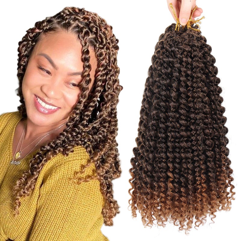 Dorsanee Ombre Brown Passion Twist Hair 12 Inch 7 Packs Water Wave Crochet Hair Long Bohemian Curly Braiding Hair for Butterfly Locs Faux Locs Boho Style Spring Twist Crochet Braids T30