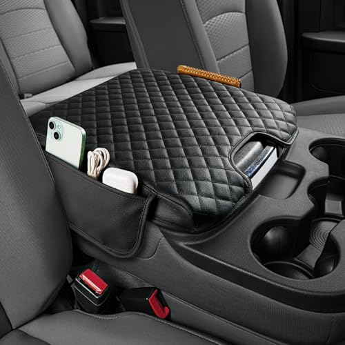 JOYTUTUS Center Console Cover Compatible with 20132018 Ram 1500 20132026 Ram 250035001500 Classic Model Jump Seat Leather Arm Rest Armrest Cover for Car Middle Console Cover Lid with 2 Pocket - Image 1
