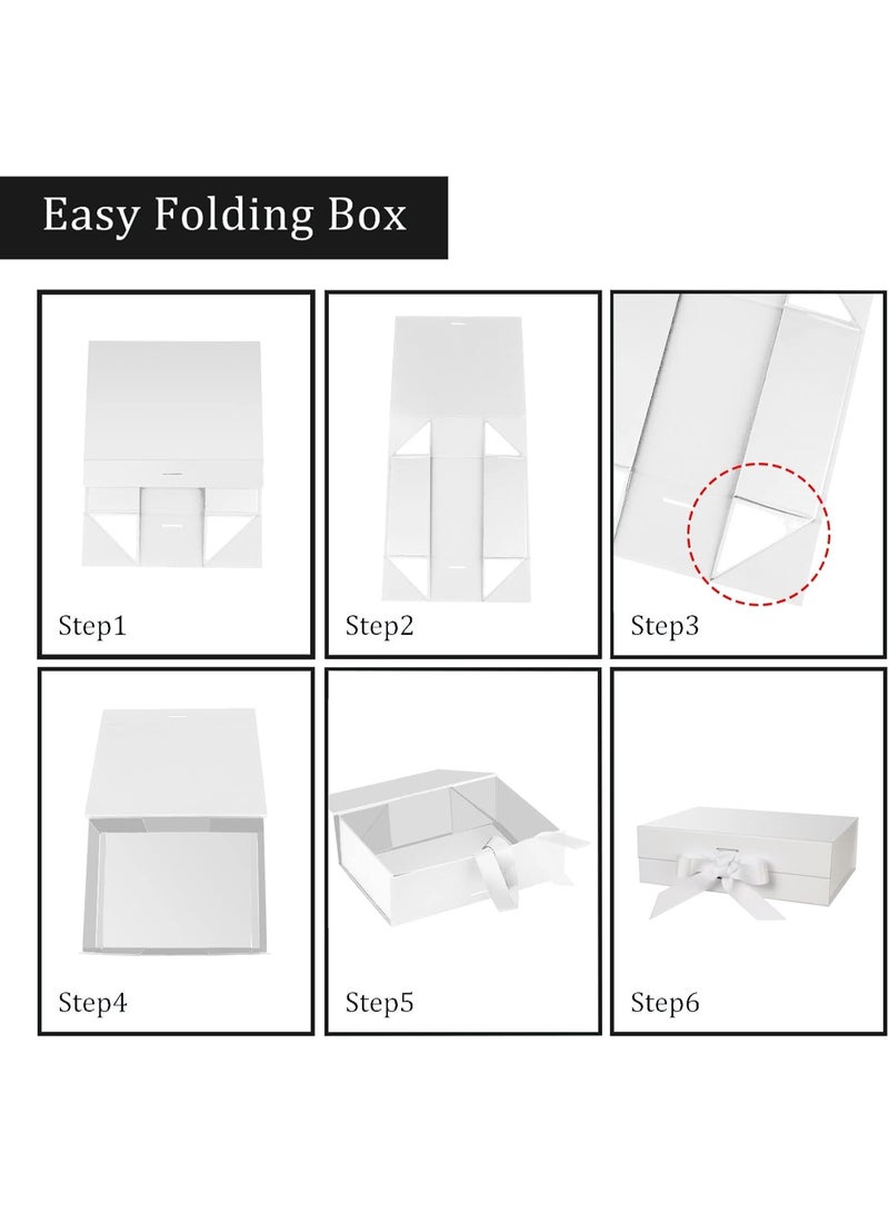 إيزي صندوق هدايا أبيض مع شريط ، 34x25x12.5 سم صناديق هدايا فاخرة للهدايا مع أغطية الإغلاق المغناطيسي مستطيل قابل للطي للمهرجان والذكرى السنوية وعيد الميلاد هدية التعبئة - Image 3