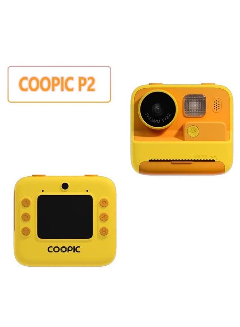 Coopic Kids Instant Print Photo Videos Digital Camera Yellow 1080P Full-HD with Color Pens Thermal Print Papers Stickers Lanyard and 32GB Micro SD Slot Not Included - Image 2