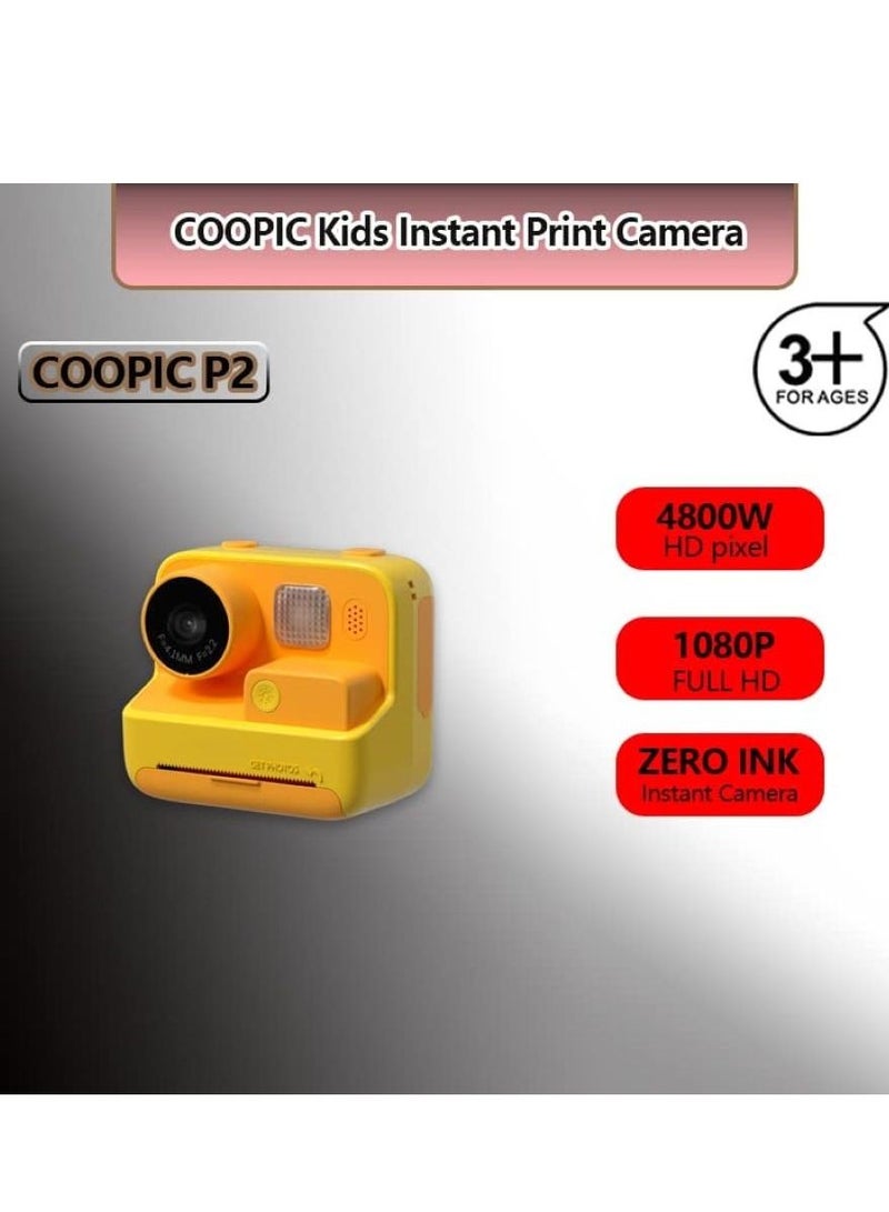 Coopic Kids Instant Print Photo Videos Digital Camera Yellow 1080P Full-HD with Color Pens Thermal Print Papers Stickers Lanyard and 32GB Micro SD Slot Not Included - Image 3