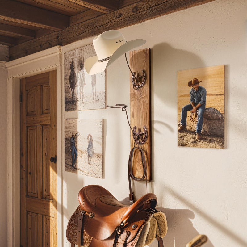 HYDERMUS Cowboy Hat Rack for Wall Rustic Metal Cowboy Hat Holder 2 Pack Hat Hanger Western Wall Decor Horseshoe Hooks Storage Display Closet Bedroom Living Room Western Gift Antique Bronze - Image 4
