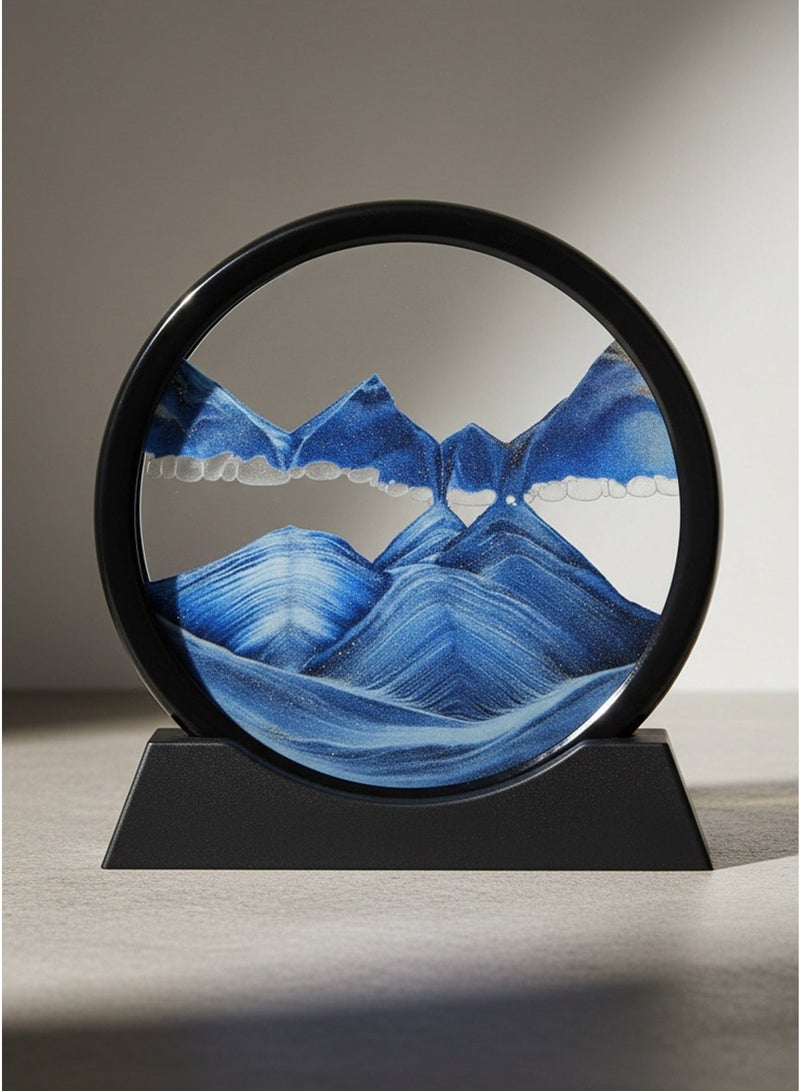 3D Quicksand Art Painting Hourglass - Relaxing Deep Sea Sandscape with Black Frame & Blue Sand, Decompression Desktop Decor for Home & Office, Luxury Glass Art Ornament. - Image 1