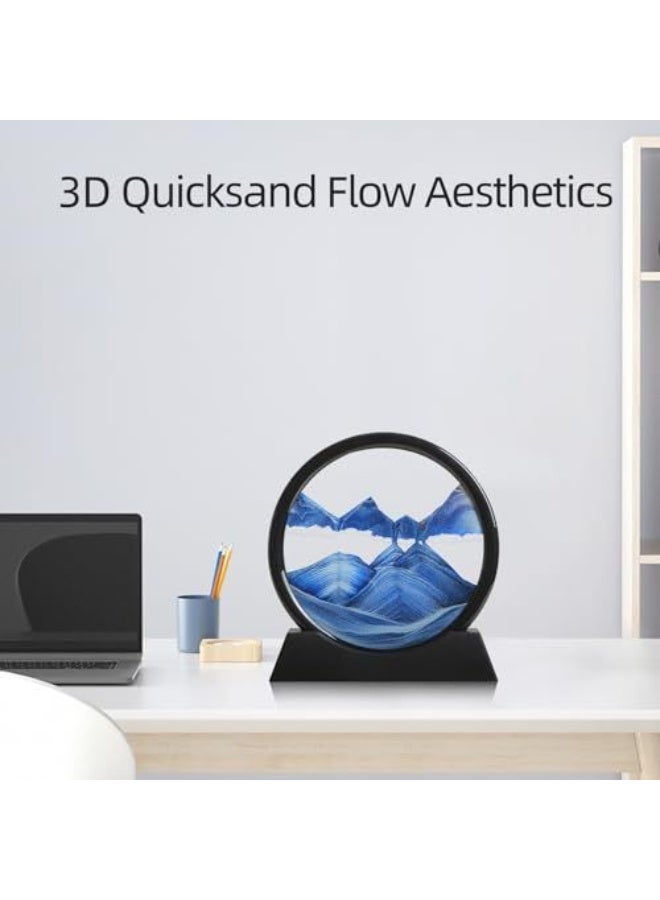 3D Quicksand Art Painting Hourglass - Relaxing Deep Sea Sandscape with Black Frame & Blue Sand, Decompression Desktop Decor for Home & Office, Luxury Glass Art Ornament. - Image 2