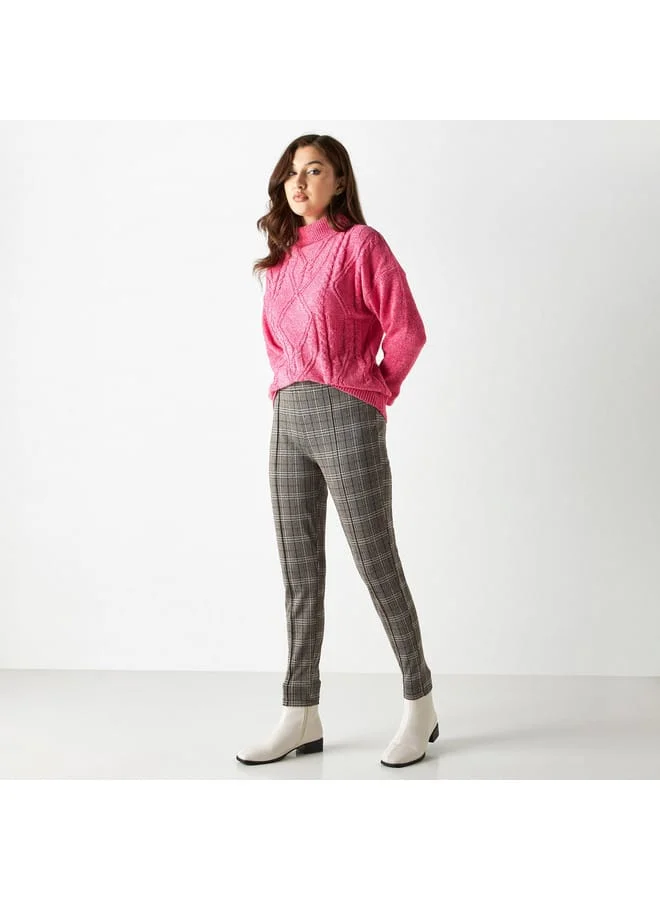 2Xtremz Checked Jacquard Treggings with Elasticised Waistband