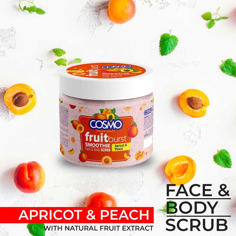 COSMO Fruitburst Apricot & Peach Face & Body Scrub – Exfoliating Natural Scrub with Apricot Seeds and Peach Extract, Deep Cleansing & Moisturizing Formula for Smooth, Glowing Skin – Gentle for All Skin Types, 500ml - Image 2