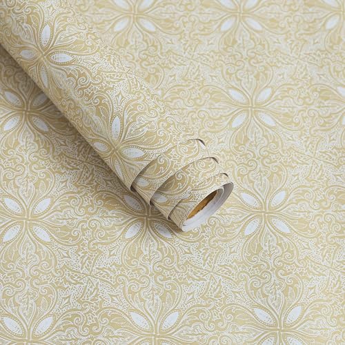 HOMEMATES Self-Adhesive Wallpaper Waterproof Old Furniture Vinyl Stickers Wooden Door Wardrobe Desktop PVC Wall Papers 45 X 304 CM- (Golden Flowers) - Image 2