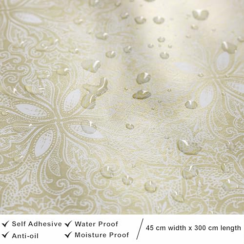 HOMEMATES Self-Adhesive Wallpaper Waterproof Old Furniture Vinyl Stickers Wooden Door Wardrobe Desktop PVC Wall Papers 45 X 304 CM- (Golden Flowers) - Image 5