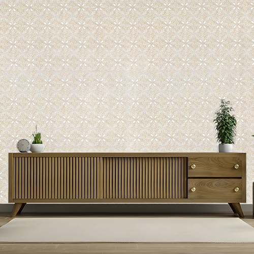 HOMEMATES Self-Adhesive Wallpaper Waterproof Old Furniture Vinyl Stickers Wooden Door Wardrobe Desktop PVC Wall Papers 45 X 304 CM- (Golden Flowers) - Image 4